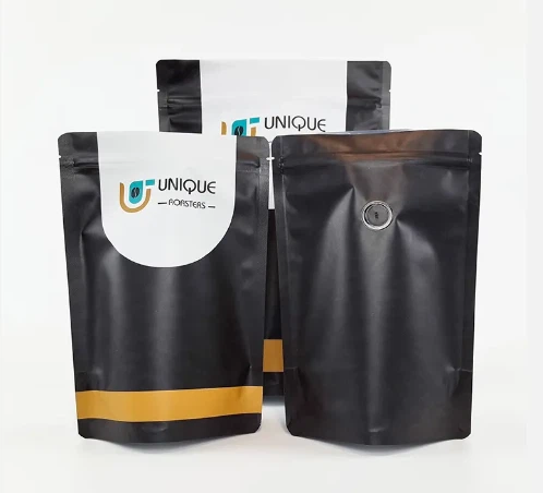 Kemasan Kustom Stand Up Coffee Bag Mylar Plastic Bag Coffee Bag Dengan Valve Untuk Kopi Kemasan Doypack Untuk Biji Dan Bubuk