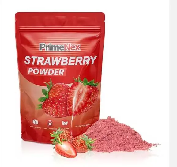 Tas Bubuk Stroberi Cetak Kustom Tas Ritsleting Mylar Stand Up Untuk Kemasan Bubuk Buah Tahan Lembab Bubuk Buah Naga