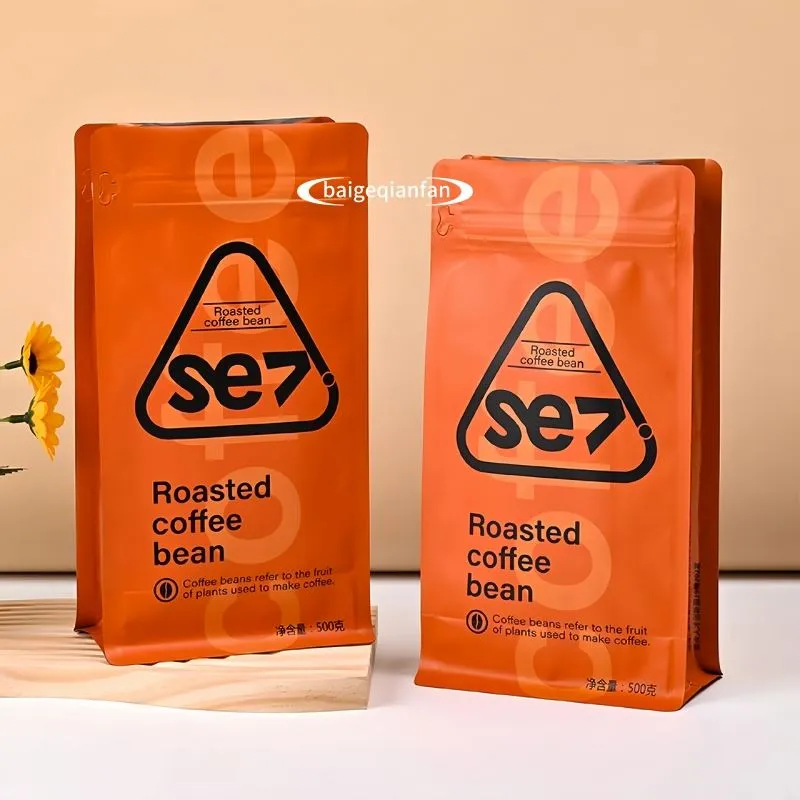 Eco Flat Bawah Kantong Tin Dasi Tin Kustom Kustom Kompos Kompos Biodegradable Kantong Kopi Kopi Kopi Dengan Katup dan Ritsleting