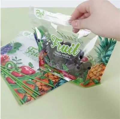 Grosir Tas Berdiri Buah dan Sayuran Berkualitas Tinggi Dengan Pegangan Dan Lubang Udara